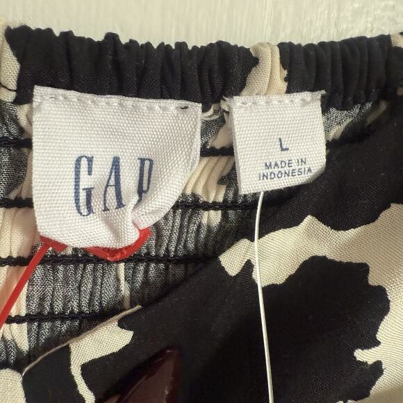 Gap NWT Puff Sleeve Smocked Midi Dress Black White Floral Large Cottage Prairie - Picture 6 of 9